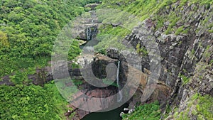 Cascades of waterfalls Tamarin island of Mauritius. Aerial view. Seven cascades of Tamarin waterfalls. View of nature