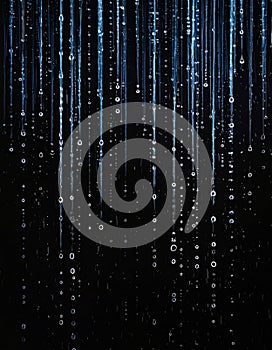 Cascading Binary Code Rain on Dark Background with Blue Digital Strings
