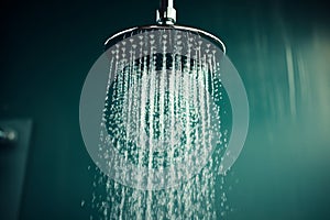 Cascading freshness, water flowing from the showerhead, copy space