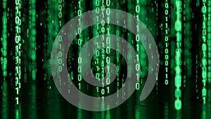 Cascading Green Binary Code Matrix Falling Through Digital Darkness