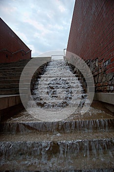 Cascading man-made waterfall