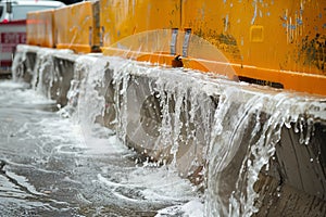 cascading rainwater from a construction barrier
