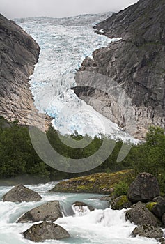 Cascading stream at Briksdal glacier