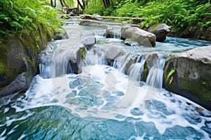 cascading warm water flowing out of hot spring