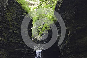 Cascading water creates a tranquil waterfall at Watkins Glen, NY State Park