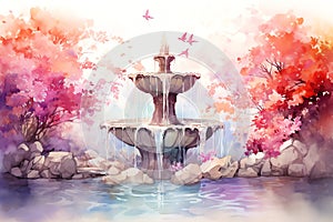 Cascading Water Fountain Valentine Day background