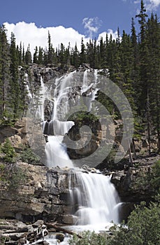 Cascading waterfall in Canadian Rockies