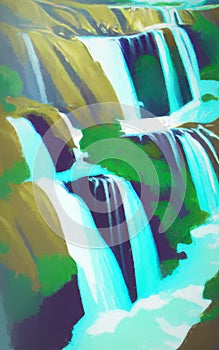 Cascading waterfalls - abstract digital art