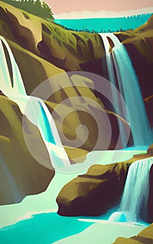 Cascading waterfalls - abstract digital art