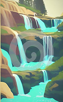 Cascading waterfalls - abstract digital art