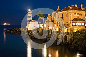 Cascais lighthouse at night, Portugal