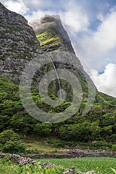 Cascata do PoÃÂ§o do Bacalhau, a waterfall on the Azores island o photo