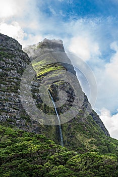 Cascata do PoÃ§o do Bacalhau, a waterfall on the Azores island o