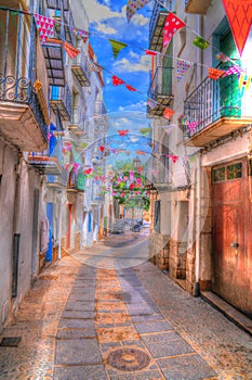 Casco Antiguo Peniscola old town narrow street within the castle walls Spain