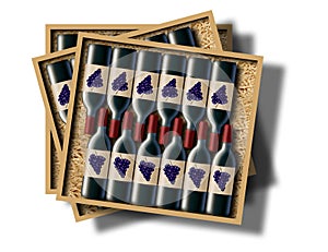 A case of 12 bottles of red wine is shown in this image