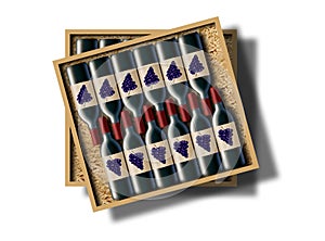 A case of 12 bottles of red wine is shown in this image