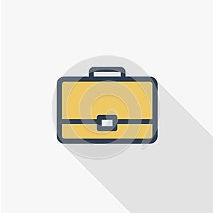 Case, briefcase, career symbol, portfolio thin line flat icon. Linear vector symbol colorful long shadow design.