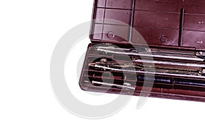 Case of drawing instruments isolated on white