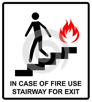 In case of fire use stairway for exit sign. vector symbol