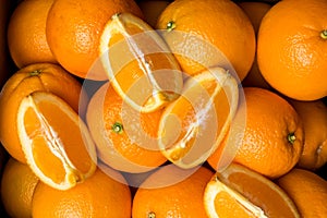 Case of fresh navel oranges.