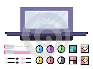 Professional makeup case and shadow set vector icon flat isolated illustration