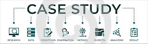 Case study banner web icon vector illustration concept with icon and symbol of research data conditions examination t