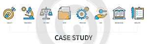 Case study concept infographic in minimal flat line style
