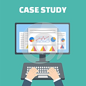 Case study concept vector with computer device. Vector illustration