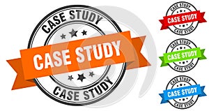 case study stamp. round band sign set. label