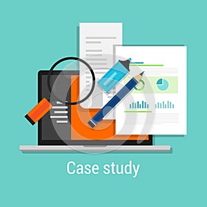 Case study studies icon flat laptop magnifier