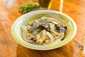 Casereccia pasta with mushrooms photo