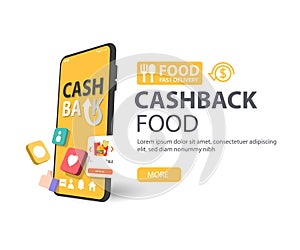 Cash back Food, money refund icon concept. 3d vector illustration