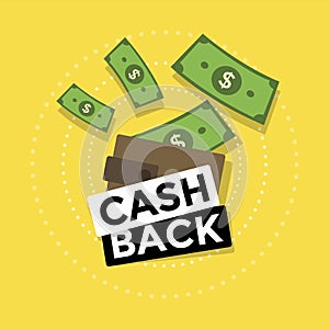 Cash back icon isolated on yellow background. cash back or money refund label.