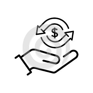 cash back icon, return money, cash back rebate, thin line web symbol on white background