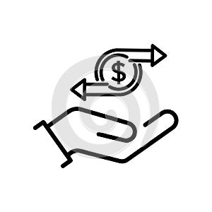 cash back icon, return money, cash back rebate, thin line web symbol on white background