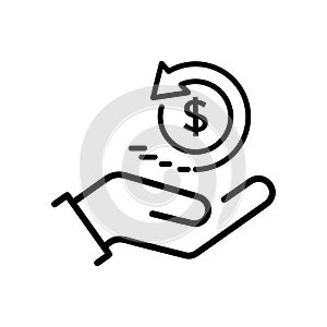 cash back icon, return money, cash back rebate, thin line web symbol on white background