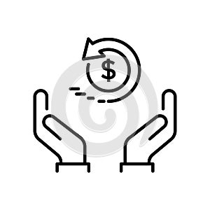 cash back icon, return money, cash back rebate, thin line web symbol on white background