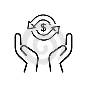 cash back icon, return money, cash back rebate, thin line web symbol on white background