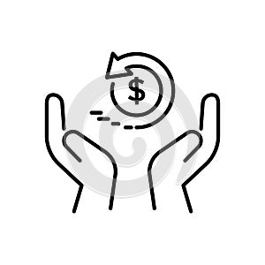 cash back icon, return money, cash back rebate, thin line web symbol on white background