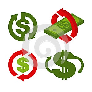 Cash back icon set. Symbol is return of Money. Sign of a refund