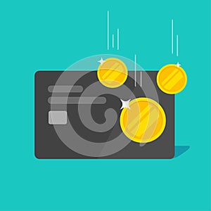 Cash back money bonus or reward income on credit bank debit card vector flat cartoon isolated modern design, refund