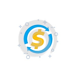 Cash back, money refund and exchange vector icon