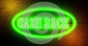 Cash back neon sign above store depicts discount sale as cashback - 4k