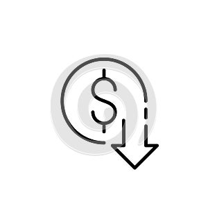 Cash back sign. Dollar in an arrow pointing down. Pixel perfect, editable stroke