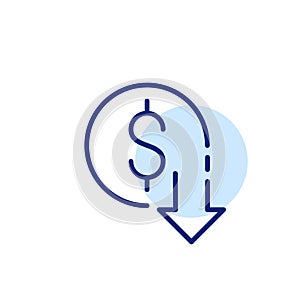 Cash back sign. Dollar in an arrow pointing down. Pixel perfect icon