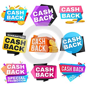 Cash back vector sale banners with ribbons. Saving and money refund icons