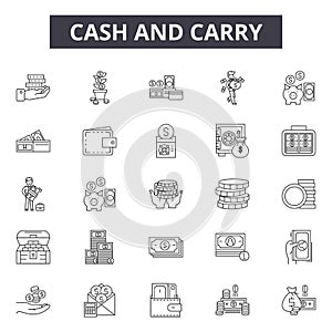 Cash and carry line icons, signs, vector set, outline illustration concept