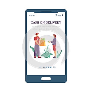 Cash on delivery safety payment method onboarding screen, vector illustration.