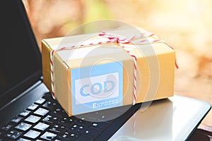 Cash on delivery shipping laptop ecommerce delivery shopping online and order concept