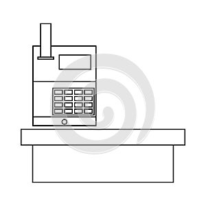 Cash desk in supermarket icon, outline style